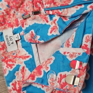 Coral Blue Coastal Shorts Crown & Ivy Scalloped Hem Cotton & Spandex Women's 6